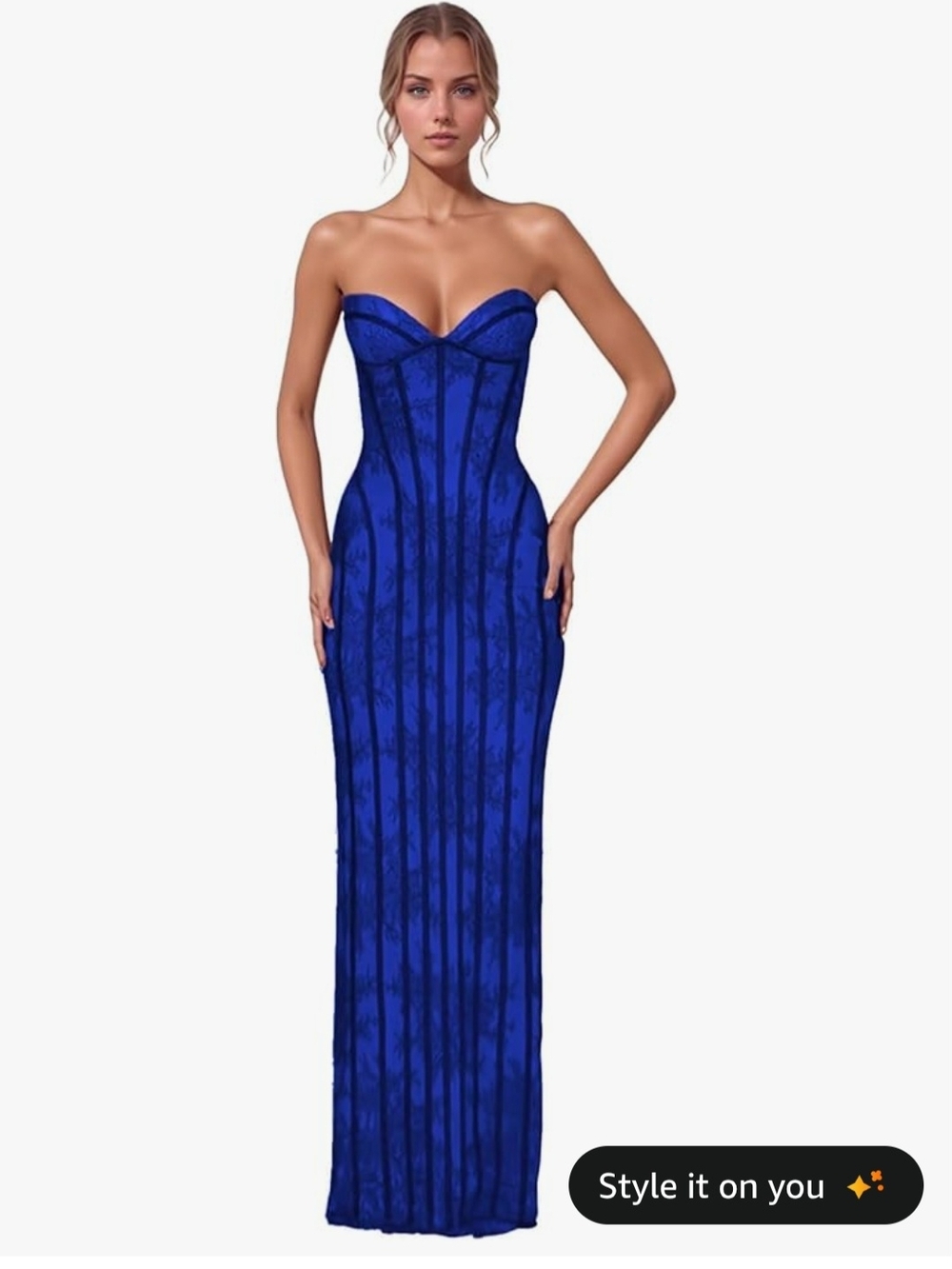 Strapless Cobalt Blue Corset Maxi Dress